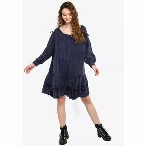 Free People Indigo Blue Washed Ashore Mini Dress Sz.M NWT